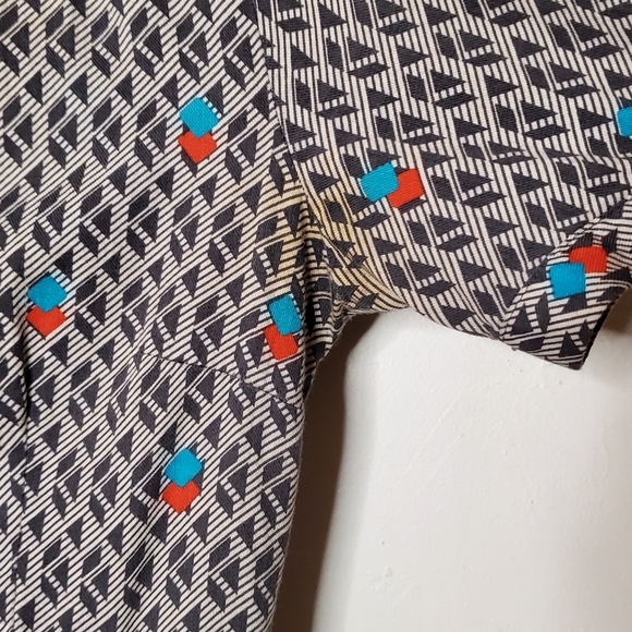 Memphis-Style Printed Vintage 80s Look Patterned Button-Up Shirt Dress - Picture 8 of 14